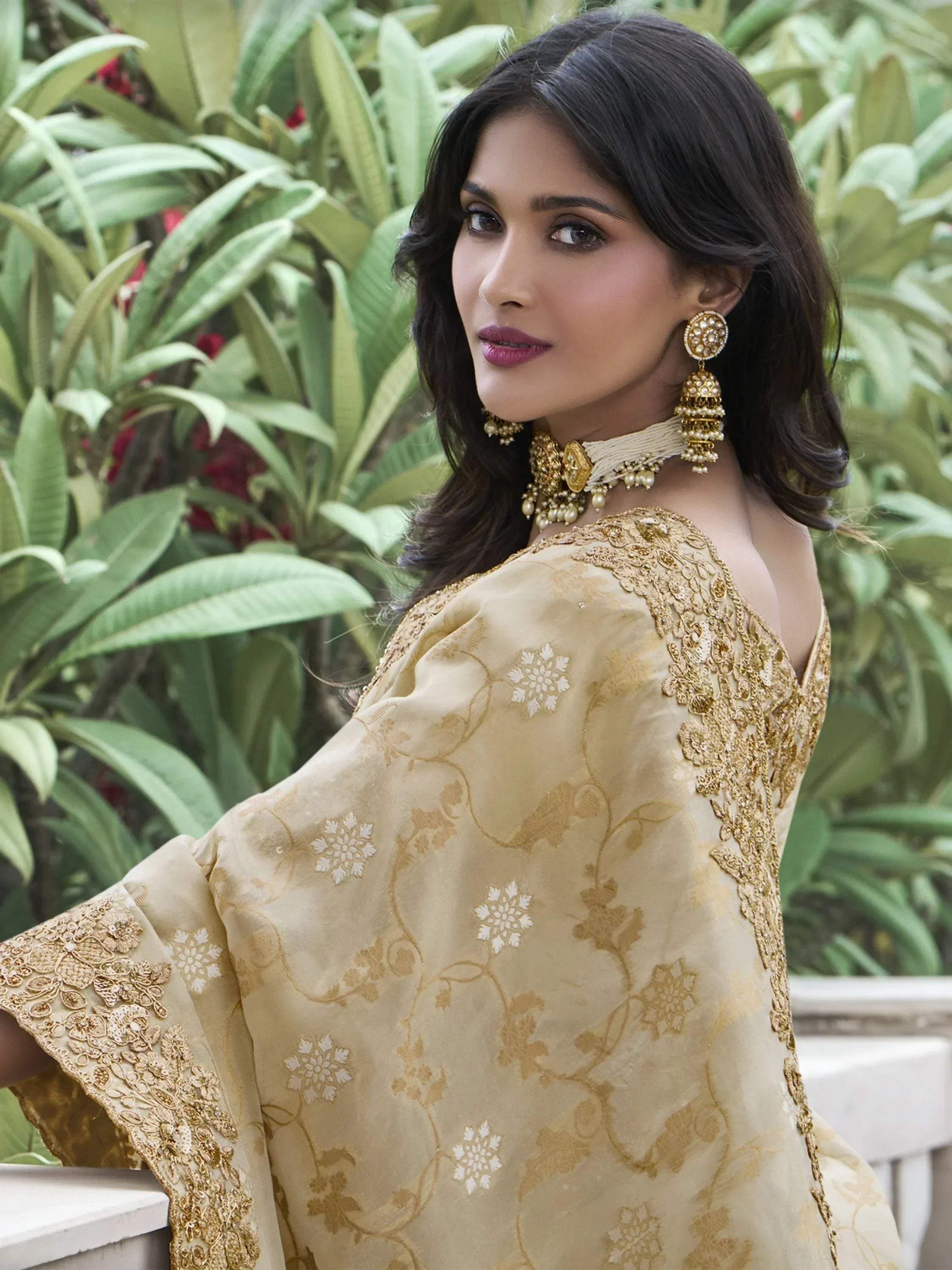 Striking Cream Zari Woven Organza Silk Function Wear Saree With Blouse