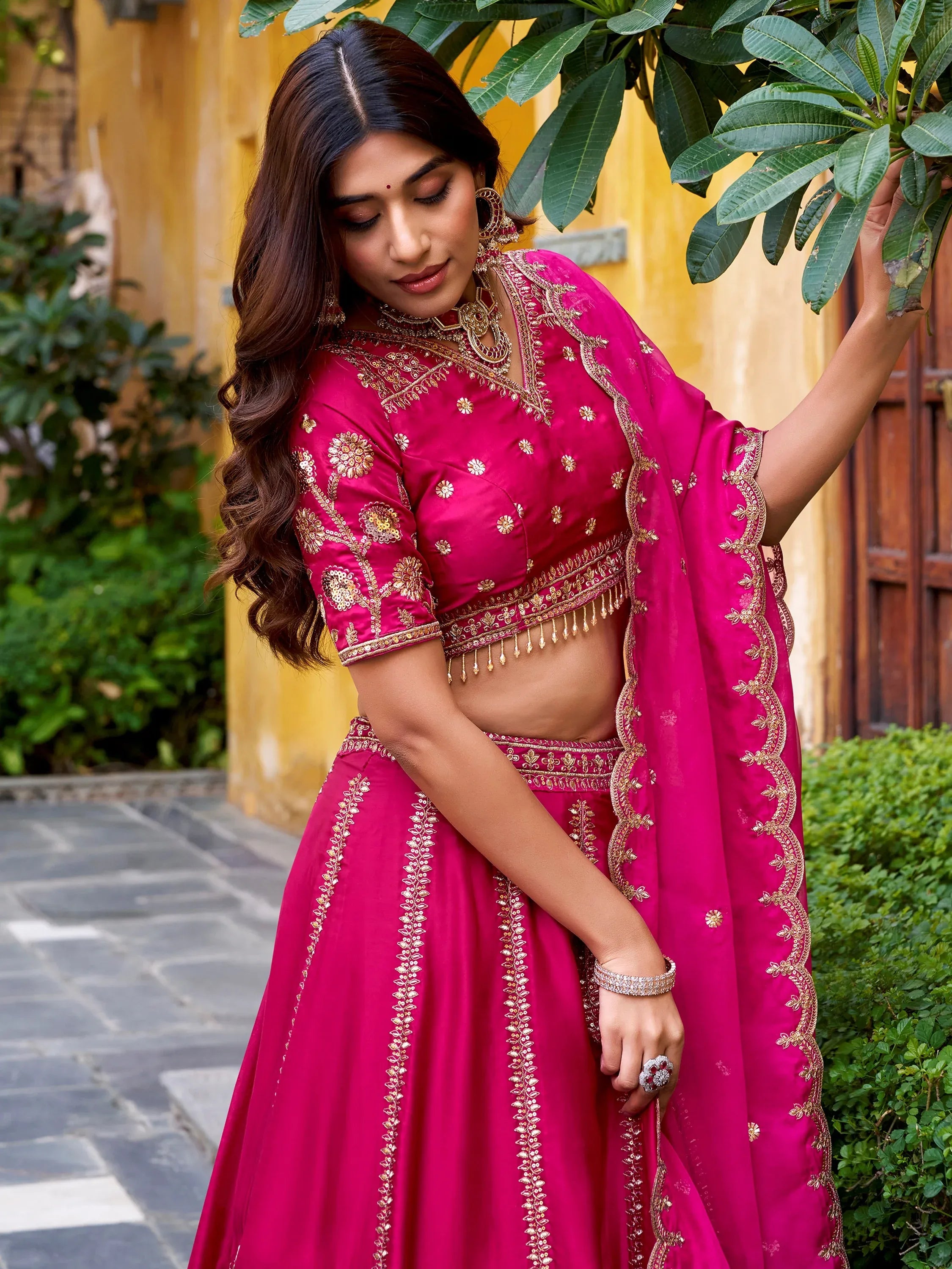 Wonderful Rani Pink Sequins Silk Bridesmaid Lehenga Choli With Dupatta