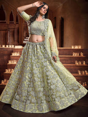 Enchanting Light Green Sequins Embroidered Net Wedding Wear Lehenga Choli