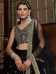 Dazzling Black Sequence Embroidered Net Lehenga Choli