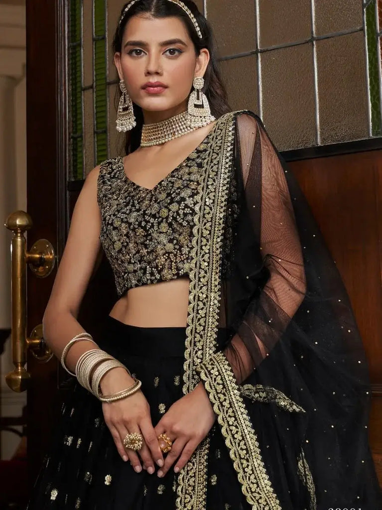 Dazzling Black Sequence Embroidered Net Lehenga Choli
