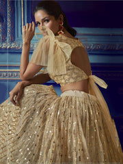 Golden Sequins Soft Net Party Wear Lehenga Choli With Dupatta