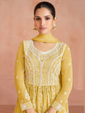Incredible Yellow Sequins Embroidered Georgette Palazzo Suit