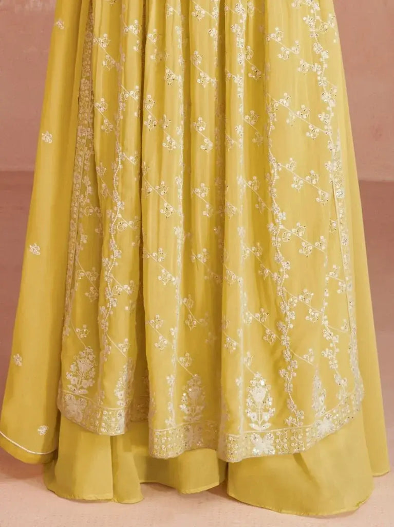Incredible Yellow Sequins Embroidered Georgette Palazzo Suit