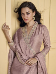 Tantalizing Mauve Embroidered Jacquard Function Wear Pant Suit