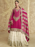 Awesome Rani Pink Embroidered Chinon Silk Gharara Suit With Dupatta