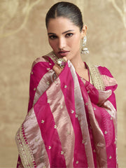 Awesome Rani Pink Embroidered Chinon Silk Gharara Suit With Dupatta