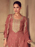 Rich Rust Chinon Sequins Embroidered Function Wear Palazzo Suit
