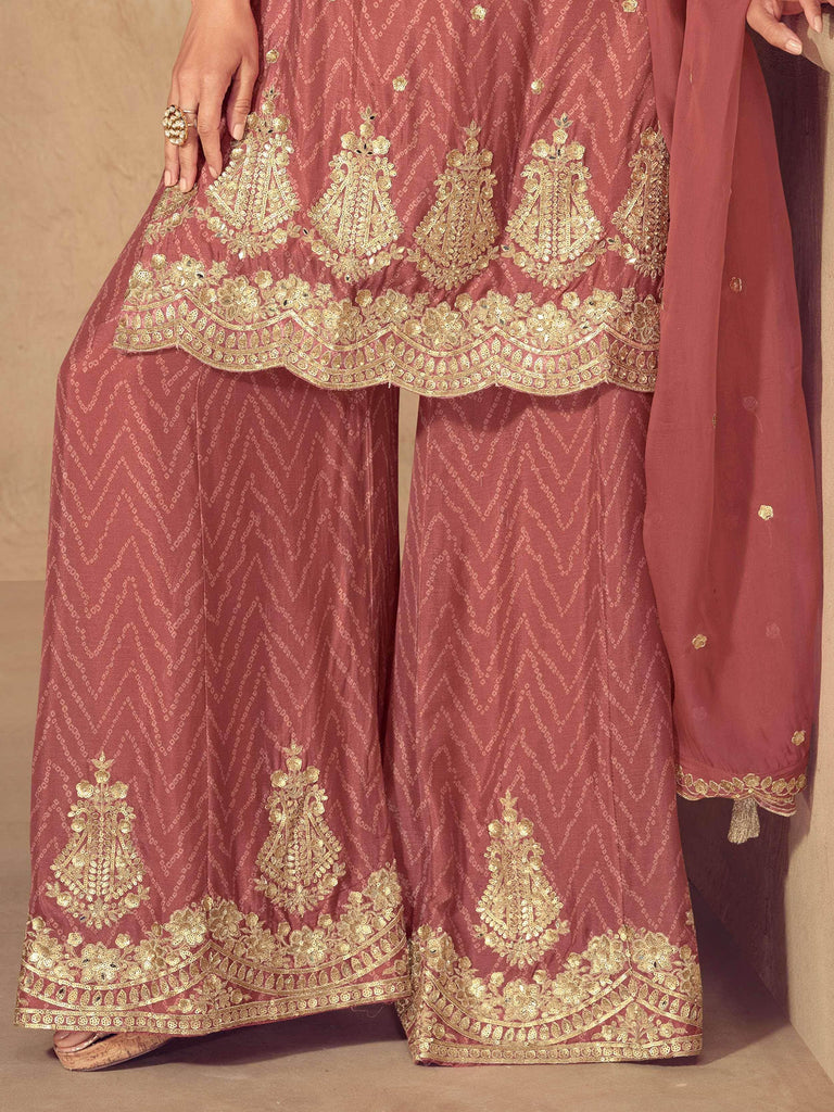 Rich Rust Chinon Sequins Embroidered Function Wear Palazzo Suit