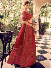 Stunning Pink Thread Embroidered  Silk Wedding Wear Lehenga Choli