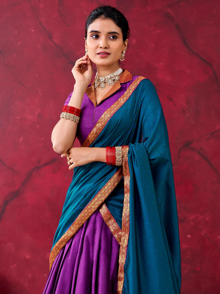 Great Purple Zari Weaving Cotton Festive Wear Half Saree Lehenga