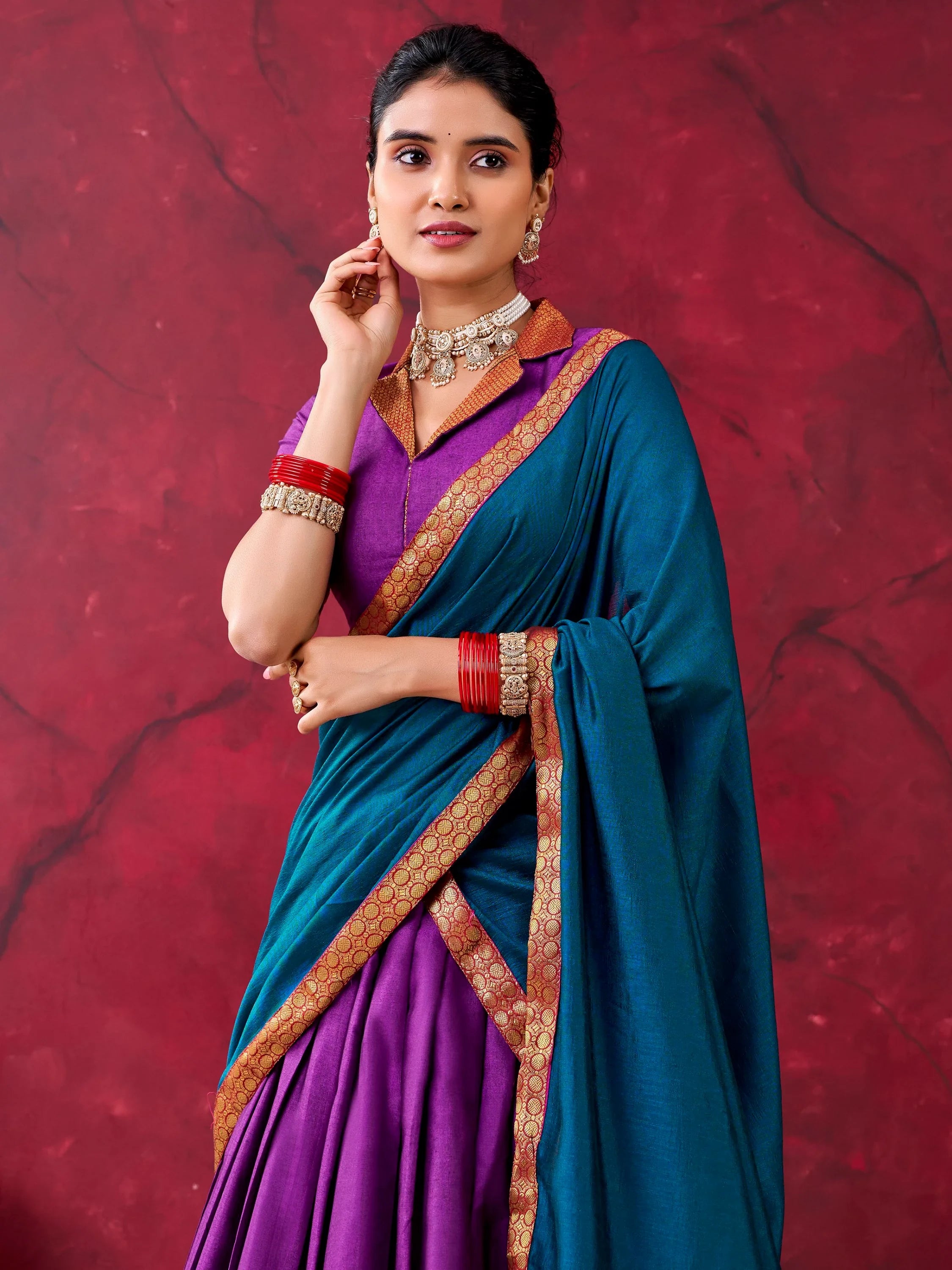 Great Purple Zari Weaving Cotton Festive Wear Half Saree Lehenga