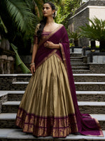 Stunning Cream Zari Weaving Cotton Traditional Half Saree Lehenga