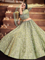 Enchanting Light Green Sequins Embroidered Net Wedding Wear Lehenga Choli