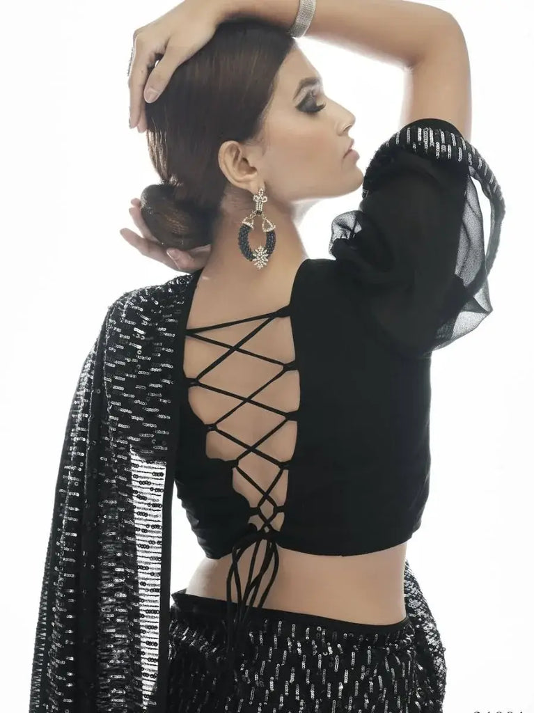 Gorgeous Black Sequins Embroidered Party Wear Georgette Saree