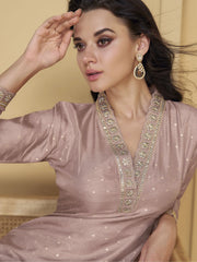 Tantalizing Mauve Embroidered Jacquard Function Wear Pant Suit