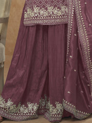 Winsome Wine Sequins Silk Festival Wear Palazzo Suit With Dupatta
