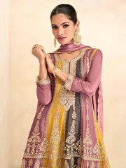 Glamorous Multi-Color Embroidered Chinon Festival Wear Palazzo Suit