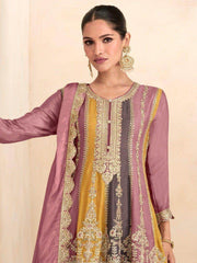 Glamorous Multi-Color Embroidered Chinon Festival Wear Palazzo Suit