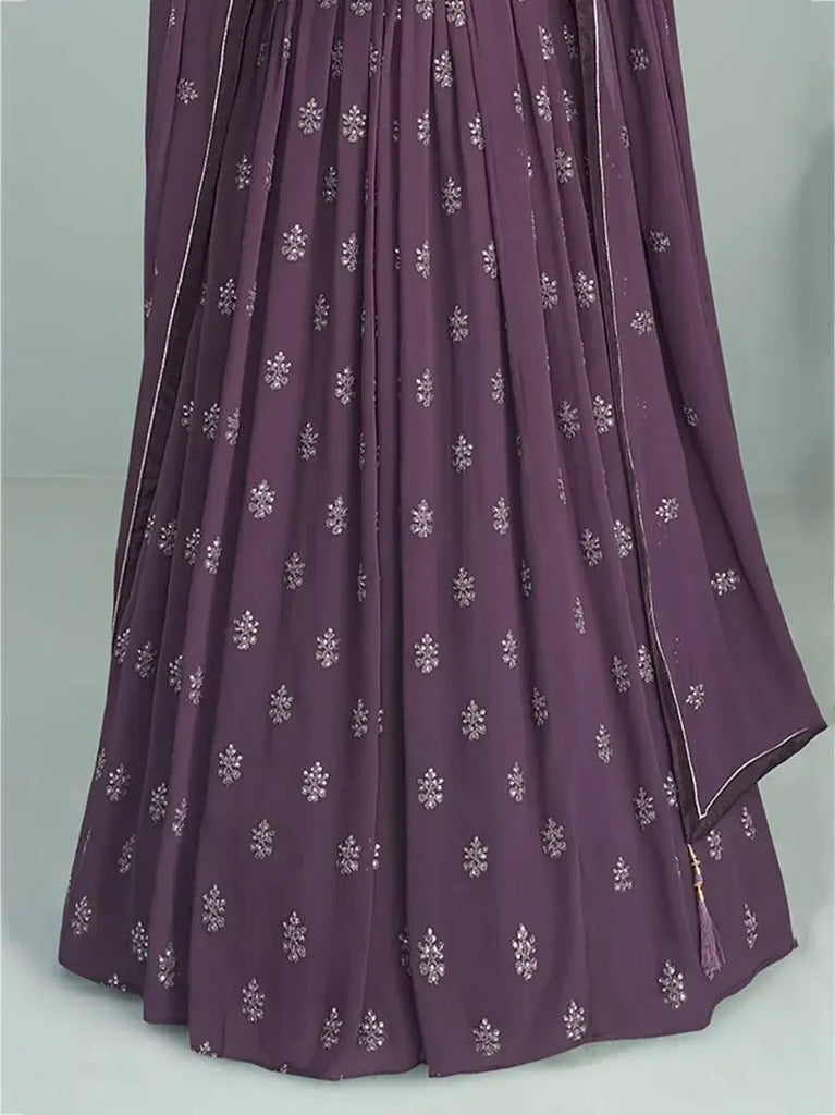 Adorable Purple Zari Work Georgette Ready-Made Long Anarkali Gown