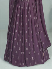 Adorable Purple Zari Work Georgette Ready-Made Long Anarkali Gown