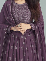Adorable Purple Zari Work Georgette Ready-Made Long Anarkali Gown