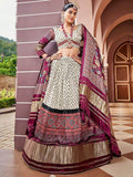 Dazzling Cream Digital Print Gaji Silk Festive Wear Lehenga Choli