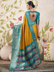 Fascinating Mustard Patola Printed Tussar Silk Haldi Wear Saree