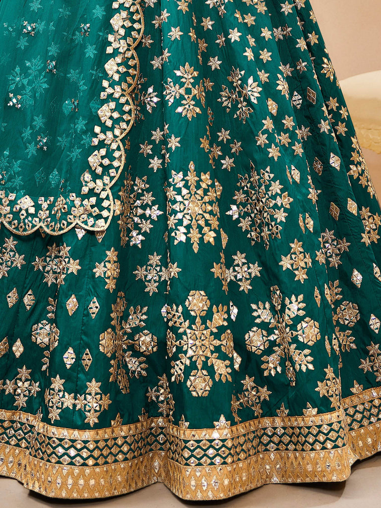 Spectacular Teal Green Zari Work Art Silk Bridesmaid Lehenga Choli