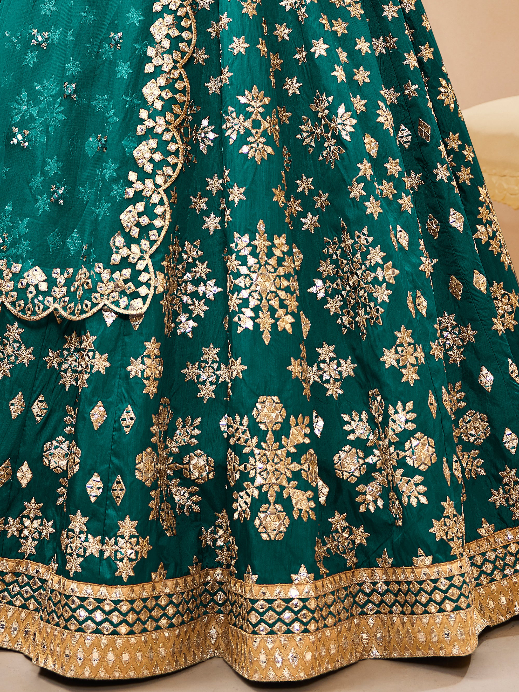 Amazing Green Embroidered Silk Wedding Wear Plus Size Lehenga Choli