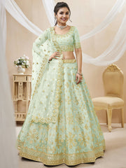 Dazzling Green Embroidered Silk Wedding Wear Plus Size Lehenga Choli