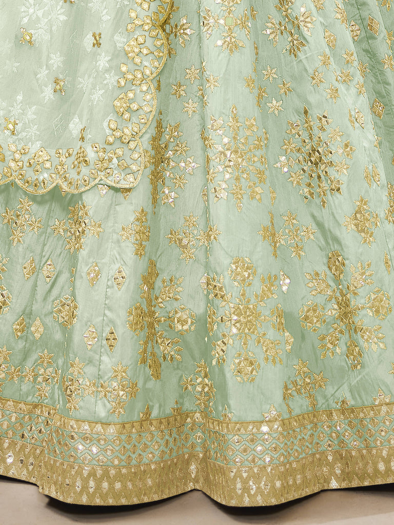 Dazzling Green Embroidered Silk Wedding Wear Plus Size Lehenga Choli