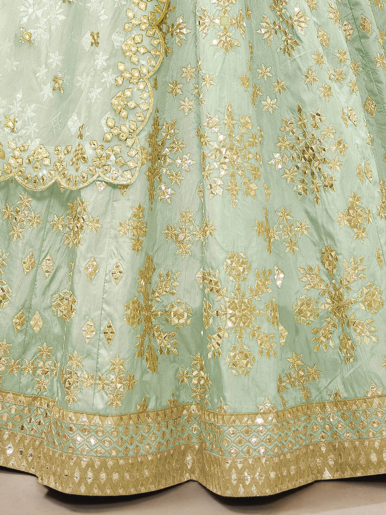 Mesmerizing Pista Embroidered Art Silk Reception Wear Lehenga Choli
