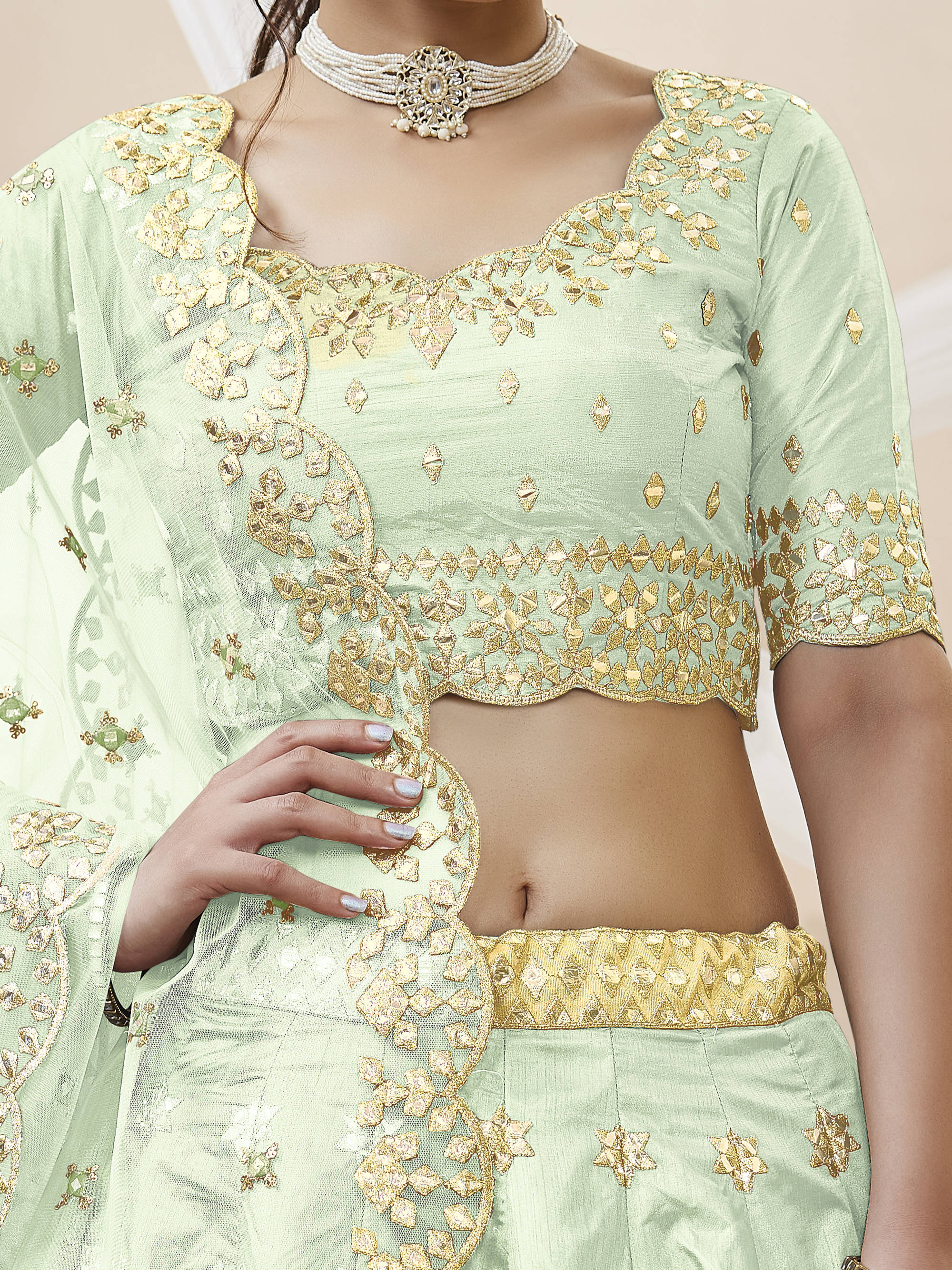 Dazzling Green Embroidered Silk Wedding Wear Plus Size Lehenga Choli