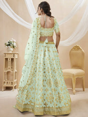 Mesmerizing Pista Embroidered Art Silk Reception Wear Lehenga Choli