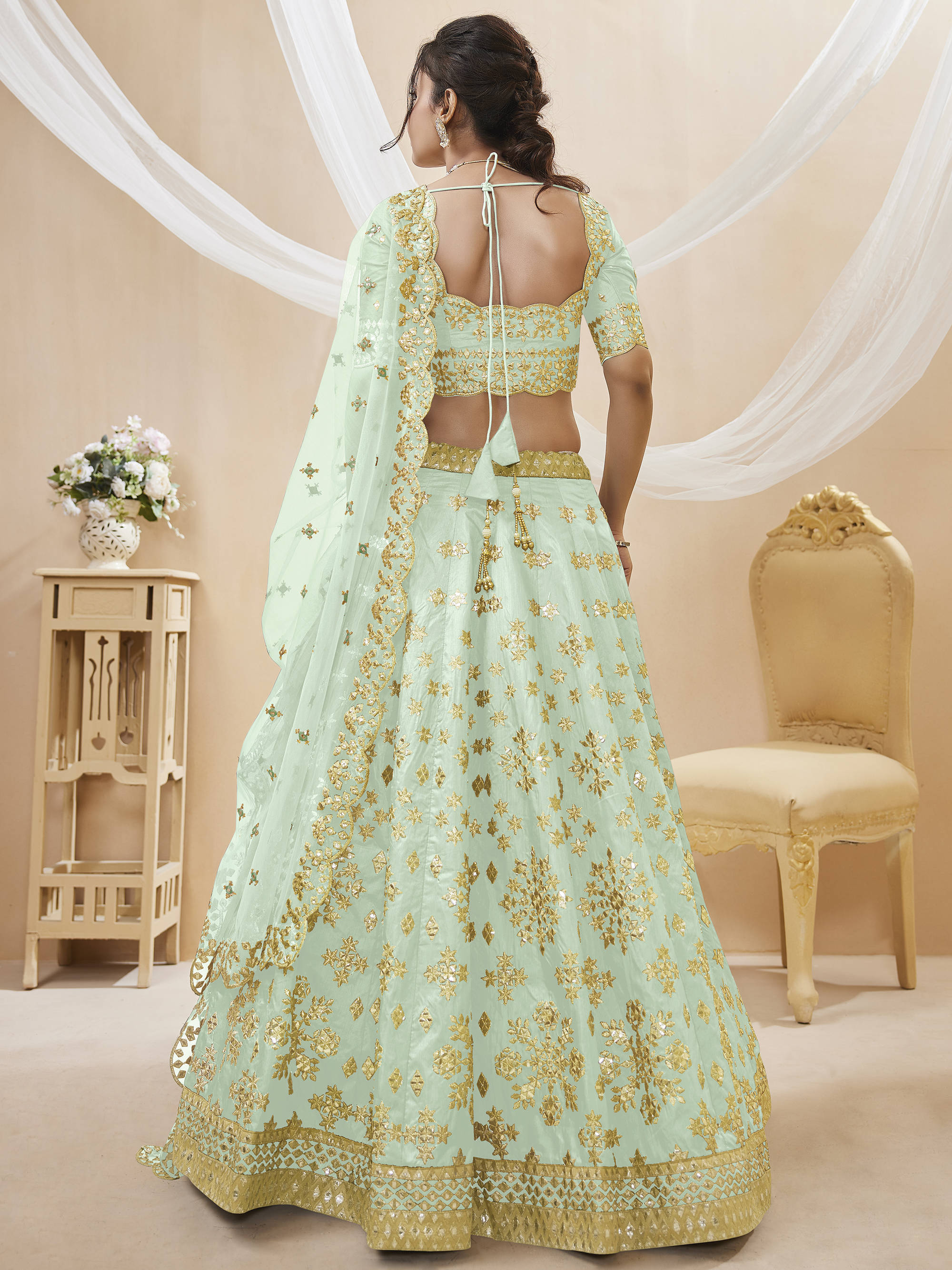 Dazzling Green Embroidered Silk Wedding Wear Plus Size Lehenga Choli