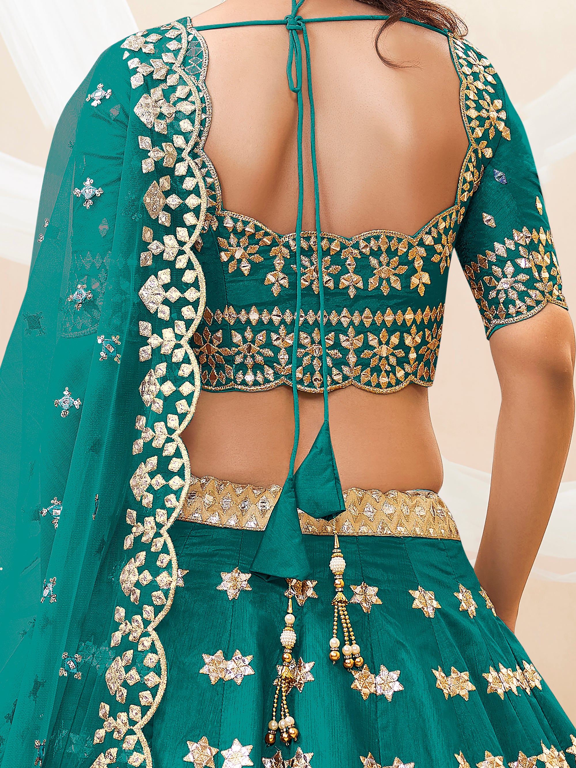 Amazing Green Embroidered Silk Wedding Wear Plus Size Lehenga Choli