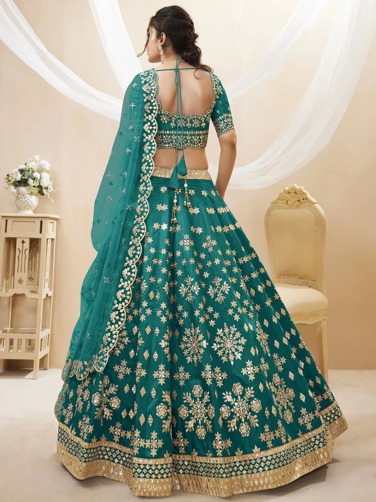 Spectacular Teal Green Zari Work Art Silk Bridesmaid Lehenga Choli