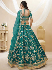 Spectacular Teal Green Zari Work Art Silk Bridesmaid Lehenga Choli