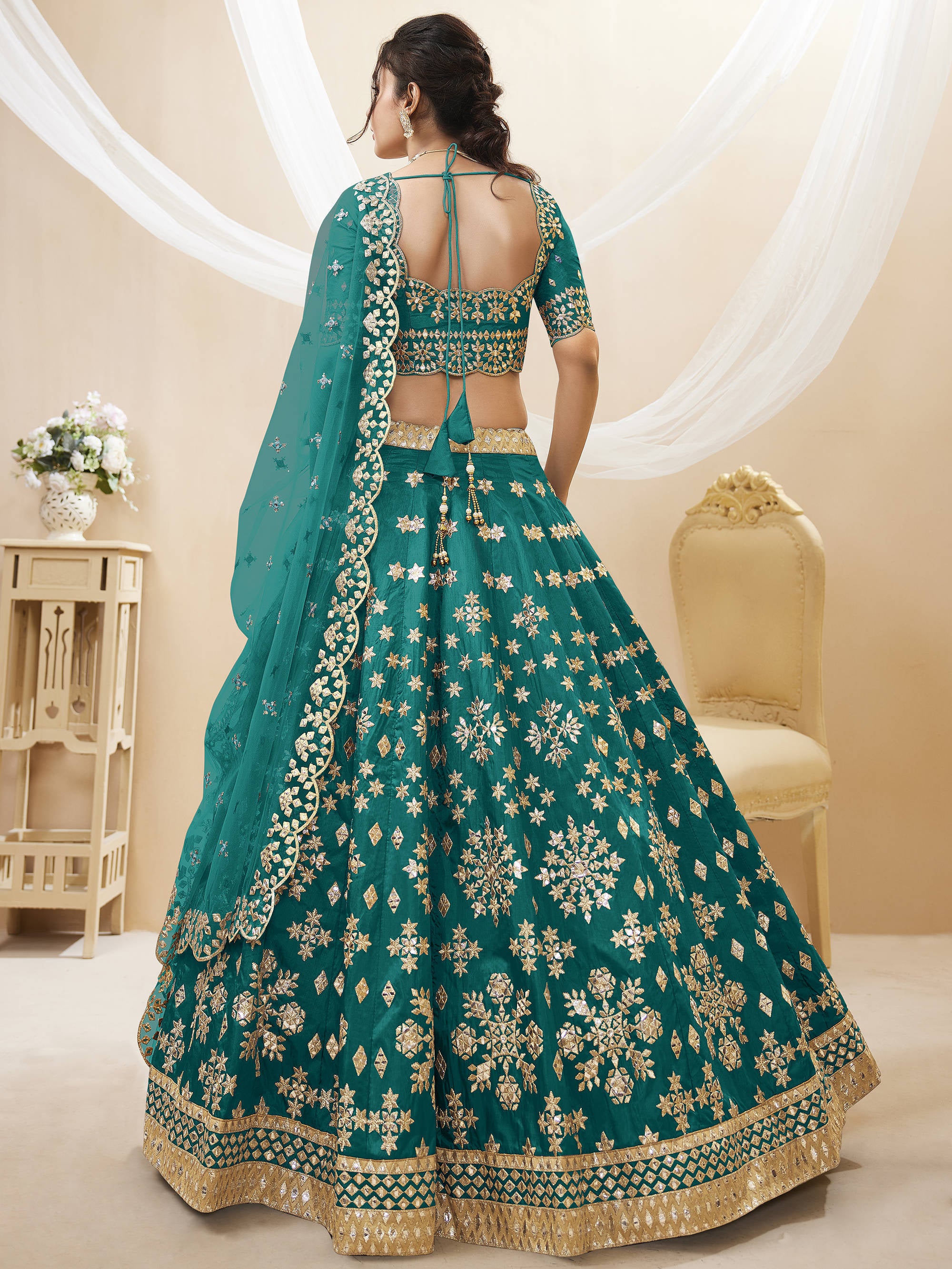 Amazing Green Embroidered Silk Wedding Wear Plus Size Lehenga Choli