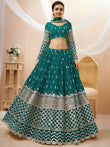 Spectacular Teal Blue Zari Work Georgette Wedding Wear Lehenga Choli