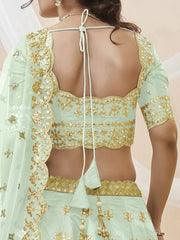 Pista Green Paper Mirror Mulberry Silk Wedding Wear Lehenga Choli