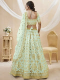 Pista Green Paper Mirror Mulberry Silk Wedding Wear Lehenga Choli