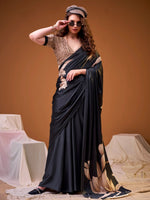 Marvelous Black Floral Printed Silk Festive Wear Saree With Blouse