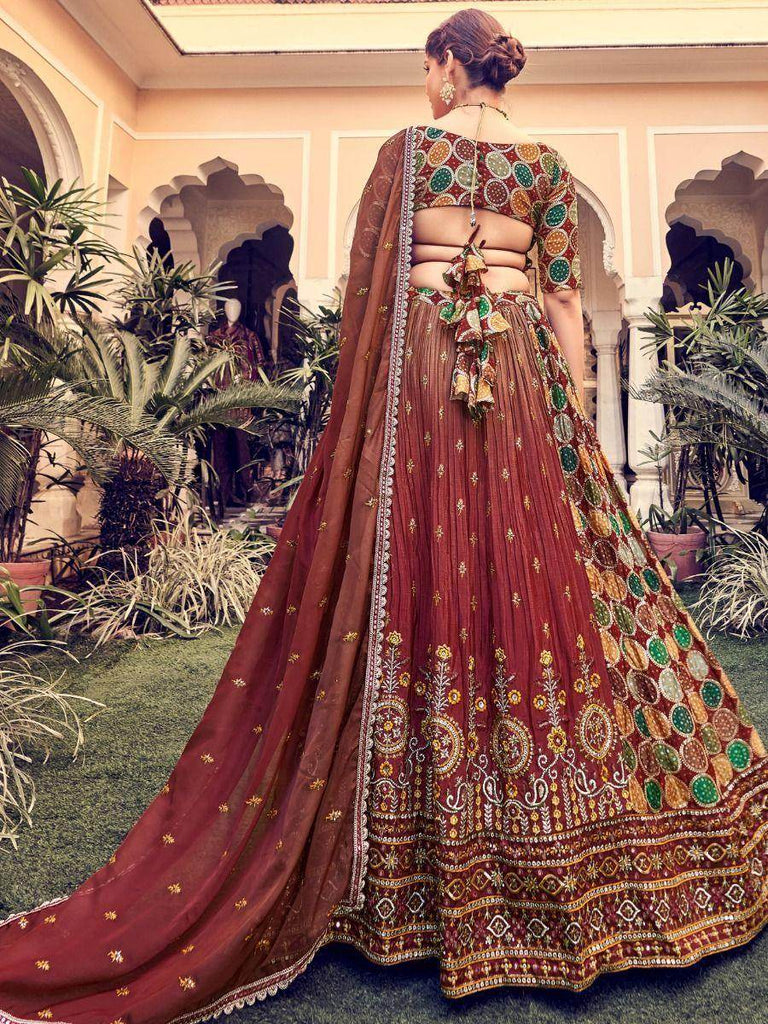 Attractive Maroon Thread Embroidered  Silk Wedding Wear Lehenga Choli