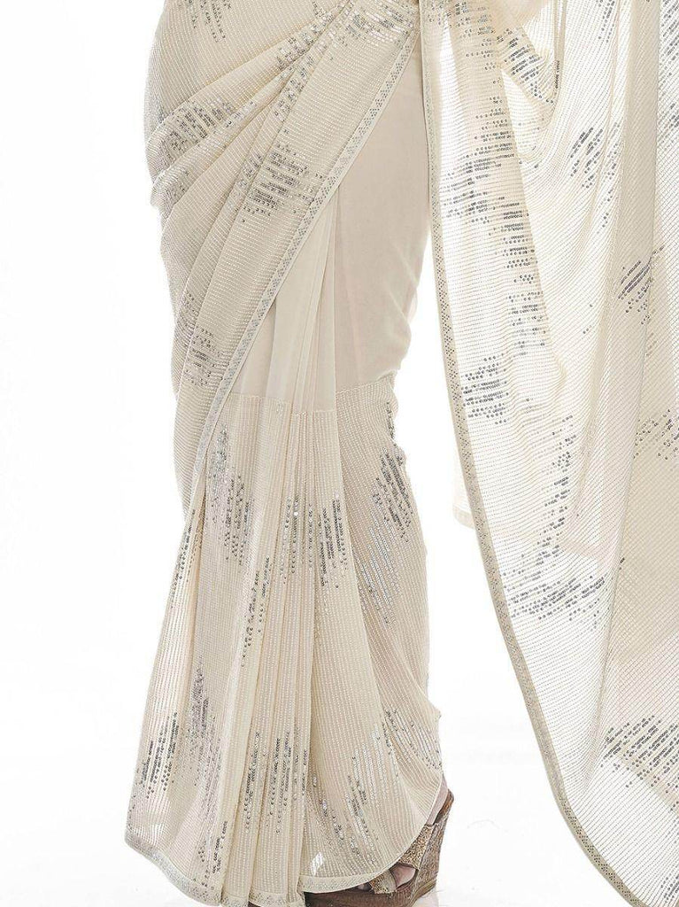 Captivating White Sequins Embroidered Georgette Saree