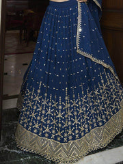 Spectacular Blue Sequence Embroidered Georgette Lehenga Choli