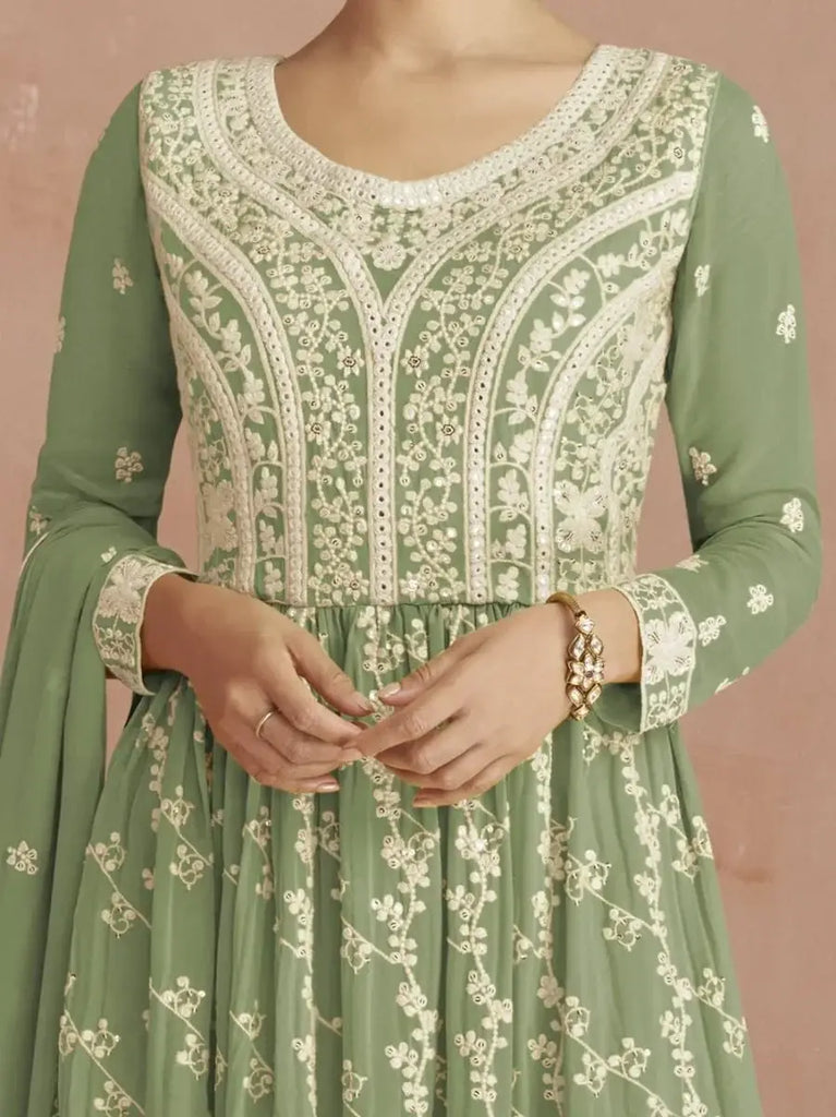 Splendid Green Sequins Embroidery Georgette Readymade Palazzo Suit