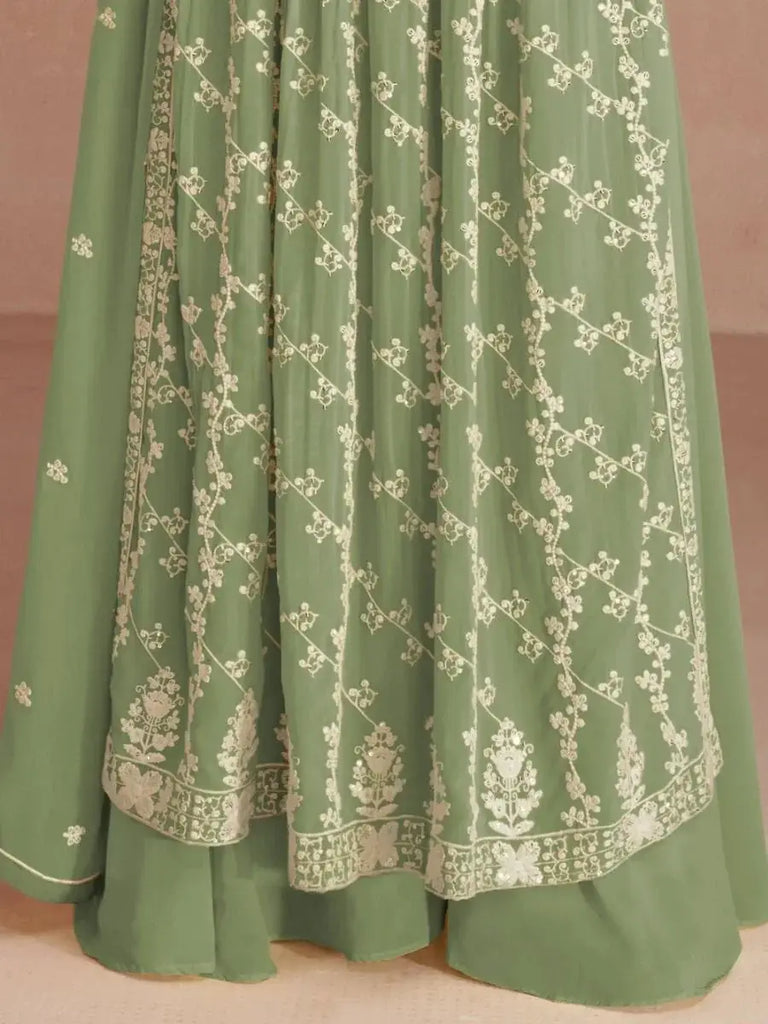 Splendid Green Sequins Embroidery Georgette Readymade Palazzo Suit