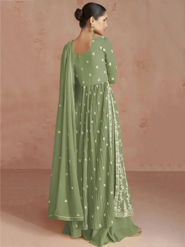 Splendid Green Sequins Embroidery Georgette Readymade Palazzo Suit